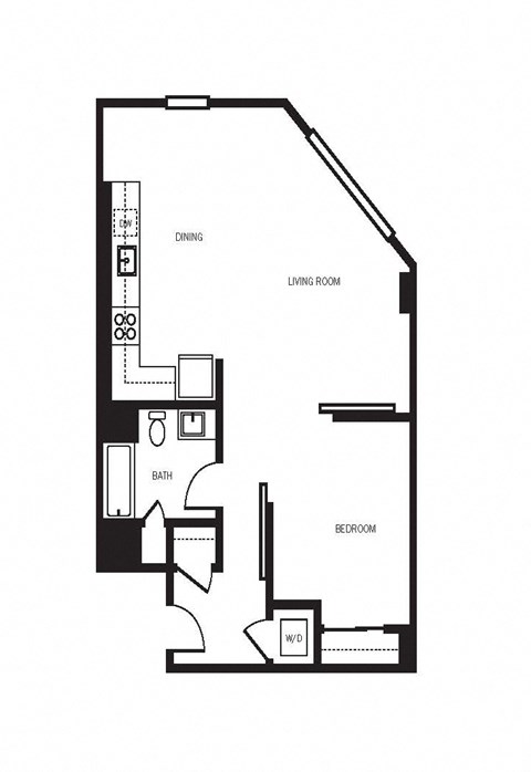 Floor plan for 1 bed, 1 bath, 813 sqft